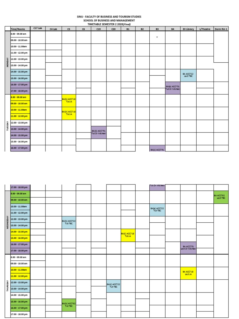 Semester 2 2020 Timetable Overview | PDF | Accounting | Business