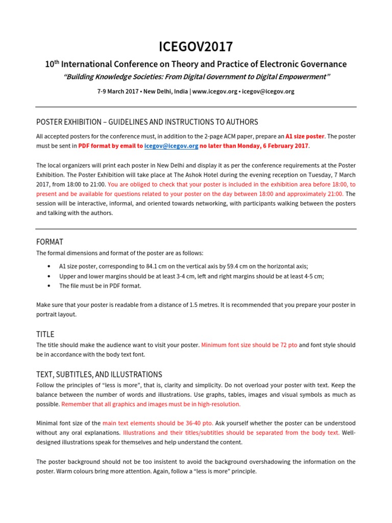 ICEGOV2017 Poster Exhibition Guidelines | PDF | Graphics | Poster