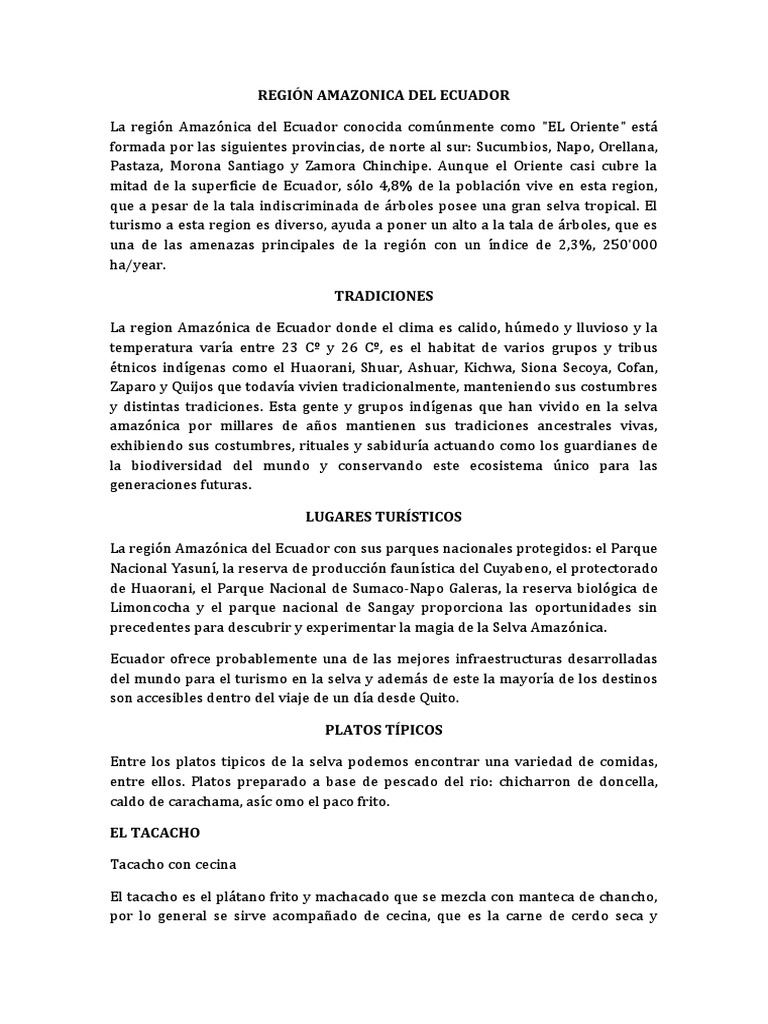 Región Amazonica Del Ecuador | PDF | Carne | Cocina
