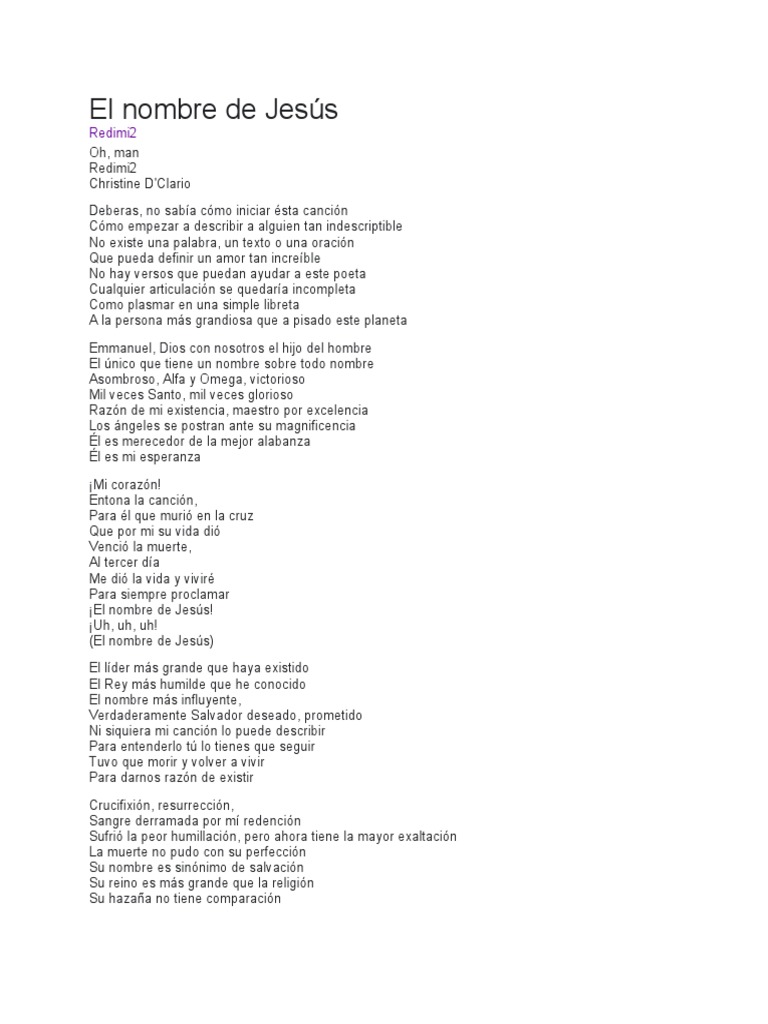 El Nombre de Jesús: Letra y Significado | PDF | Poesía