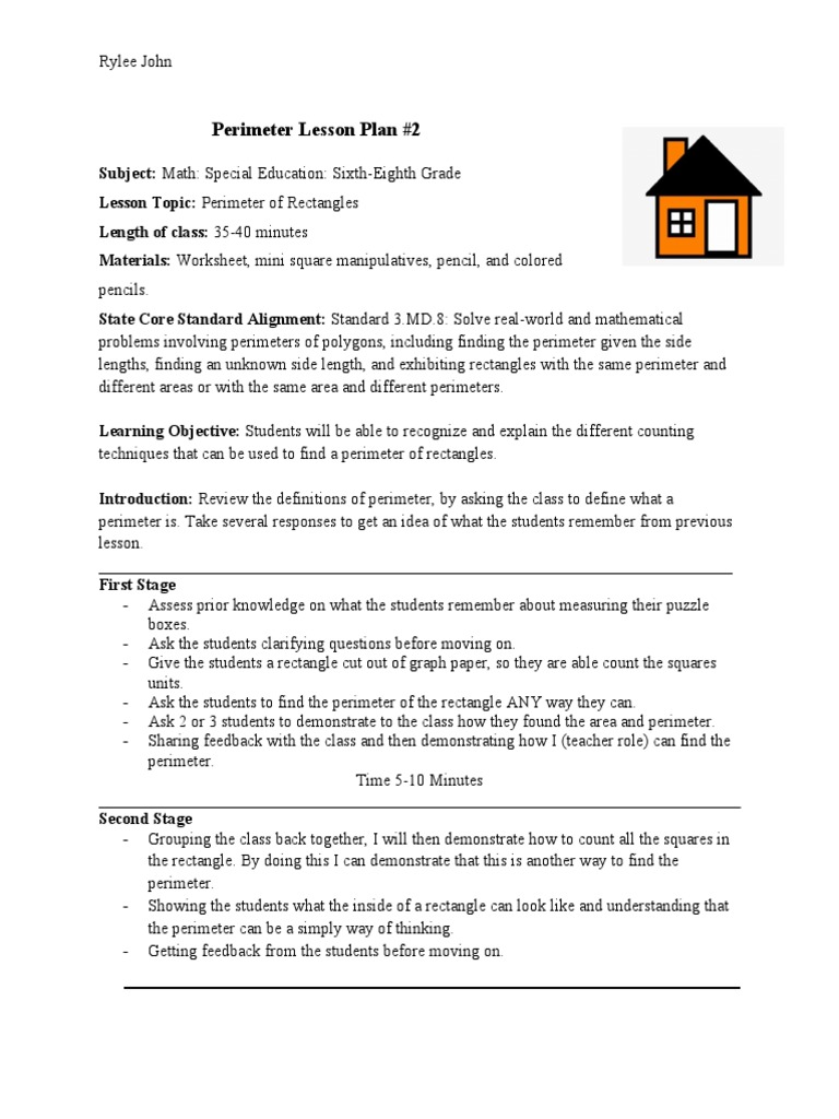 Perimeter Lesson Plan 2 | PDF | Area | Lesson Plan