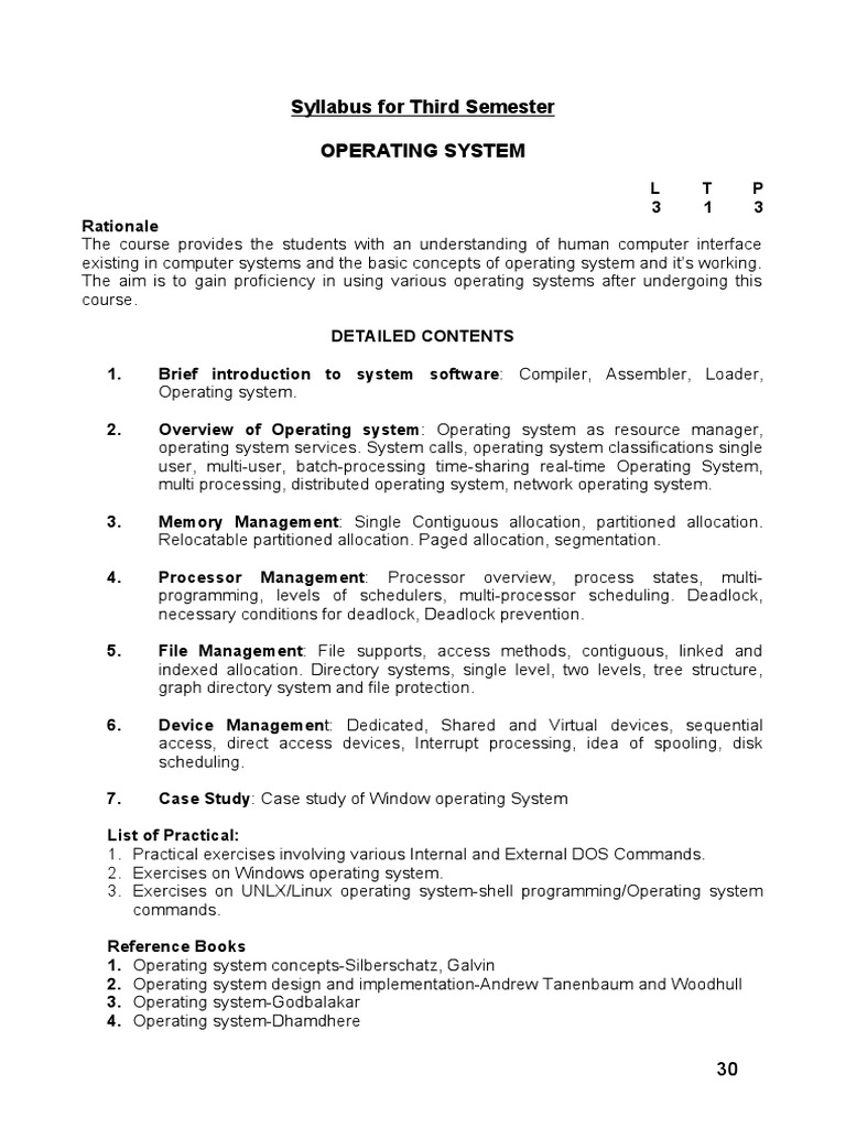 Syllabus For Third Semester Operating System | PDF | Relational ...