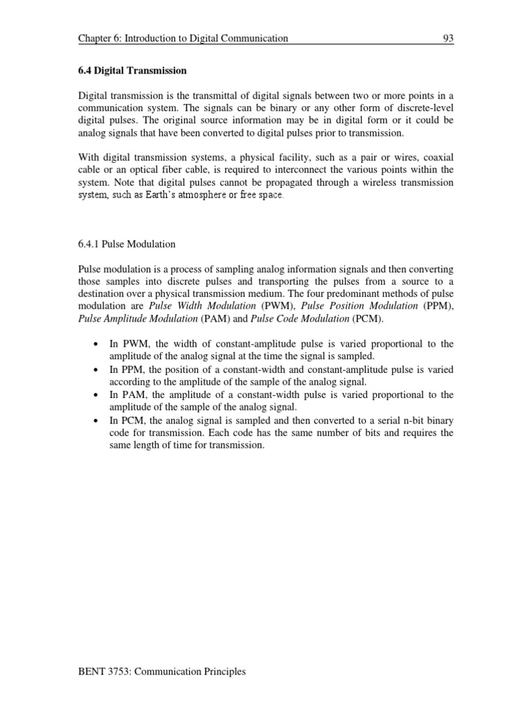 6.4 Digital Transmission: Pulse Amplitude Modulation (PAM) and Pulse ...