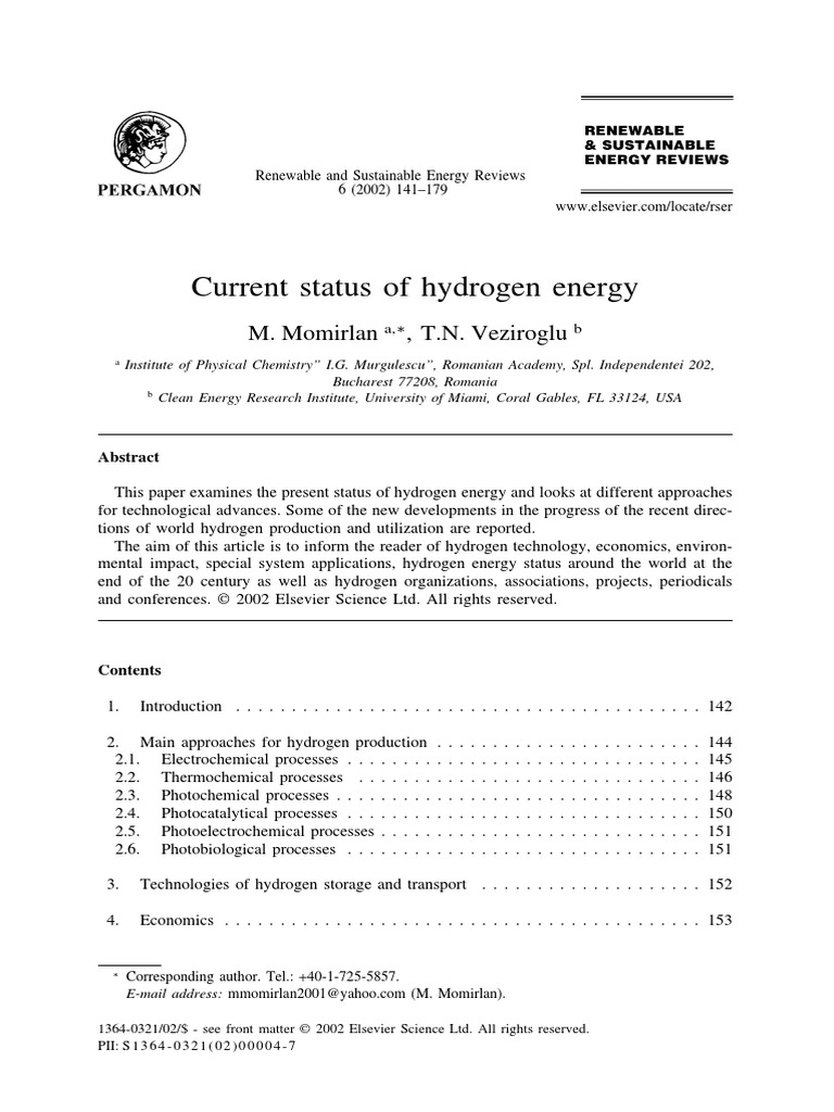 Current Status of Hydrogen Energy | PDF | Catalysis | Hydrogen