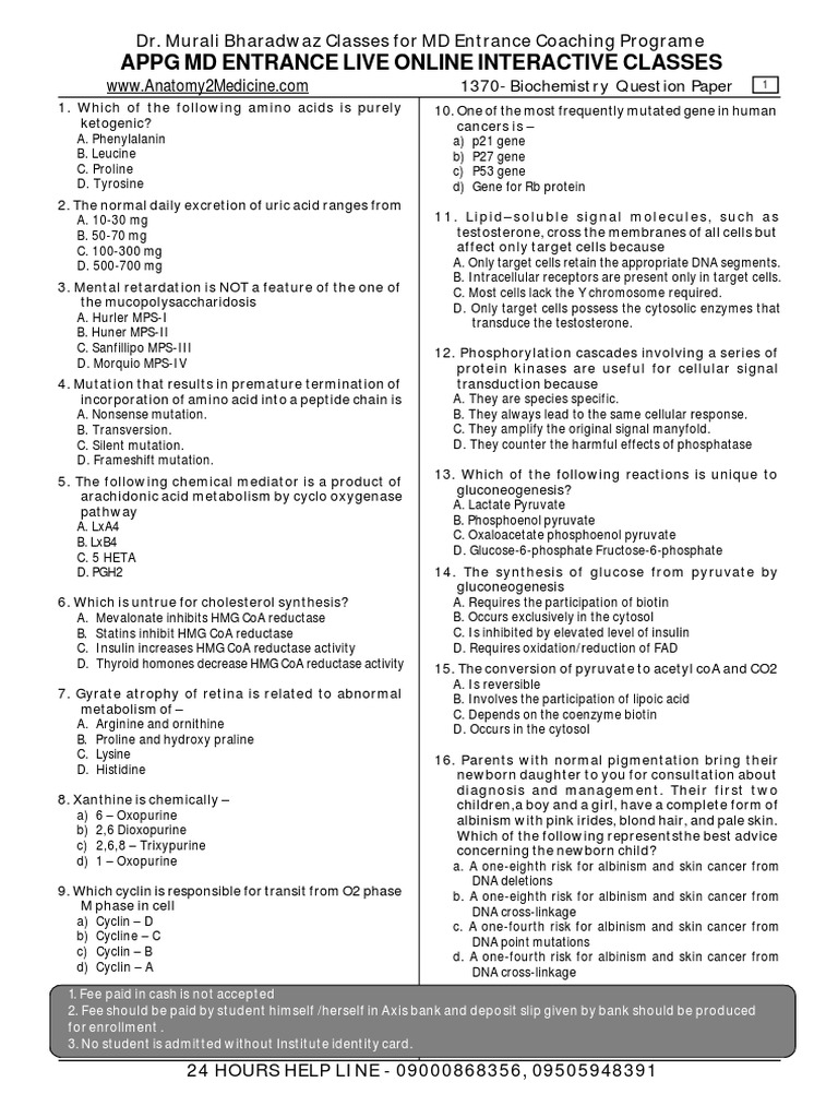 Biochem Questions PDF Signal Transduction Enzyme Inhibitor