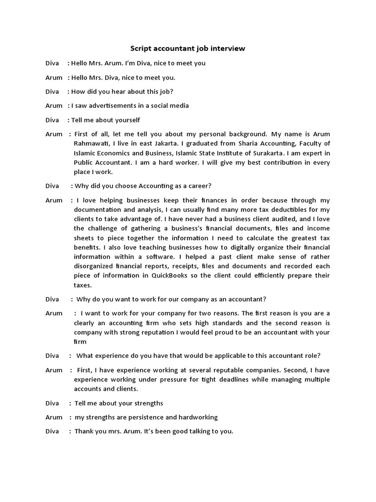 Accountant Job Interview Script | PDF | Finance & Money Management