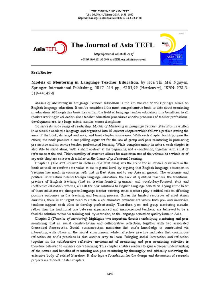 AsiaTEFL V16 N4 Winter 2019 Models of Mentoring in Language Teacher ...