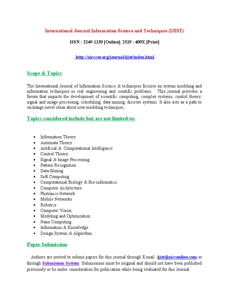International Journal Information Science and Techniques (IJIST) PDF