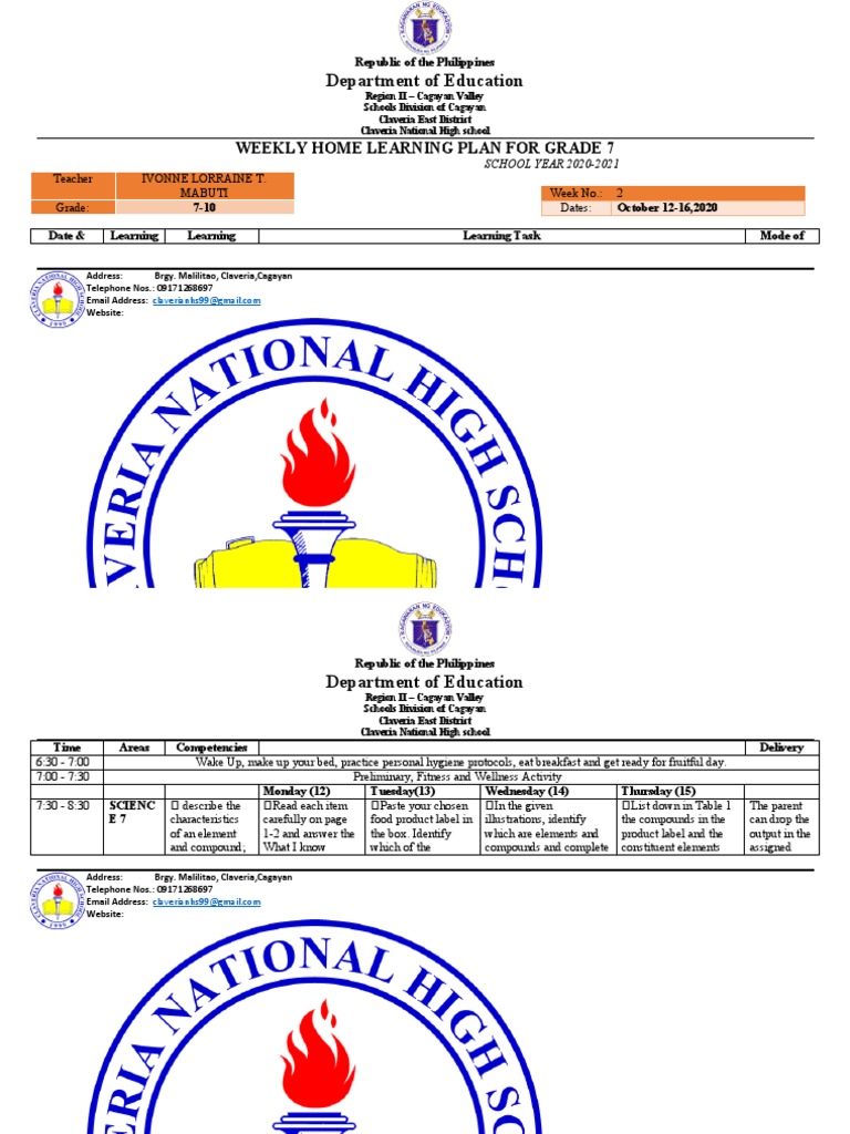 Grade 7 Weekly Home Learning Plan | PDF | Internet