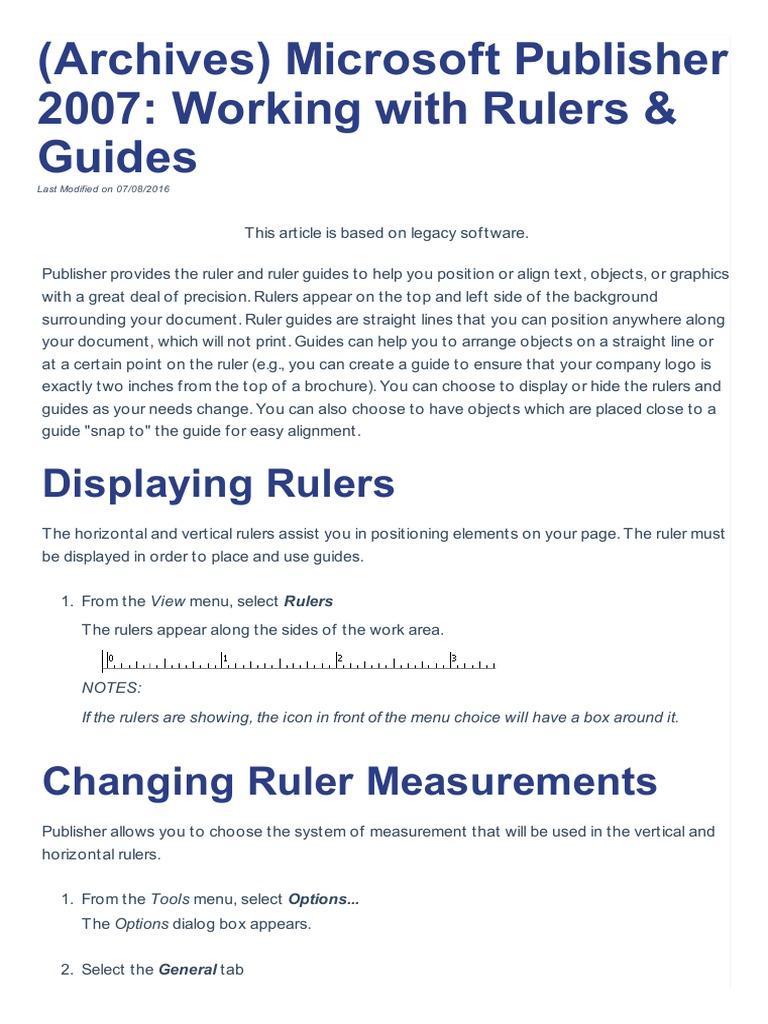 Microsoft Publisher 2007: Rulers & Guides Guide | PDF | Menu (Computing ...