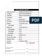 Truck Delivery Receipt for Wheat Shipment