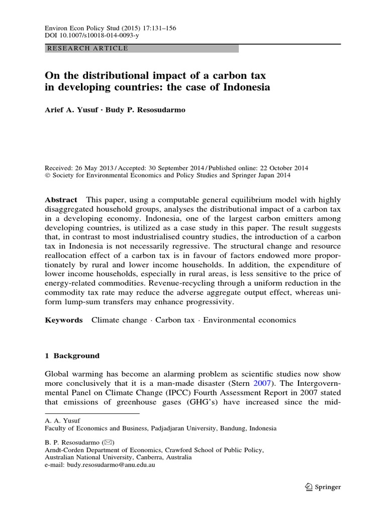 On The Distributional Impact of ACarbon Tax | PDF | Carbon Tax ...