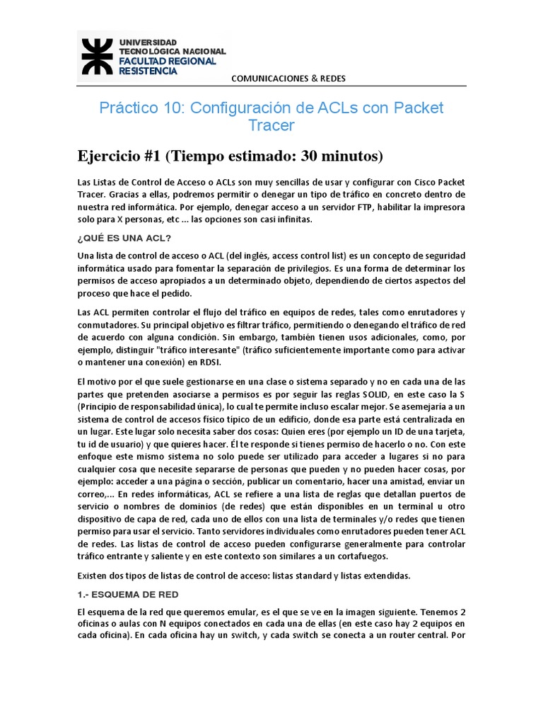 Configuración de ACLs en Packet Tracer | PDF | Tecnologías de la ...