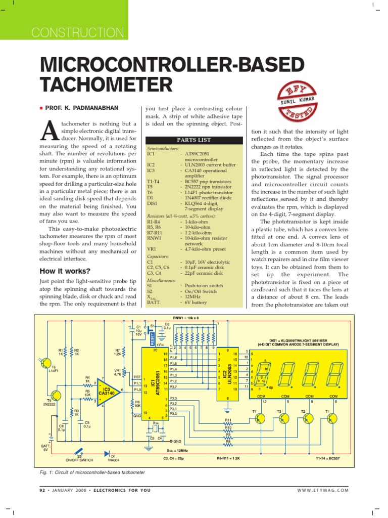 MICROCONTROLLERBASED TACHOMETER Kits 'N' Spares PDF Download Free