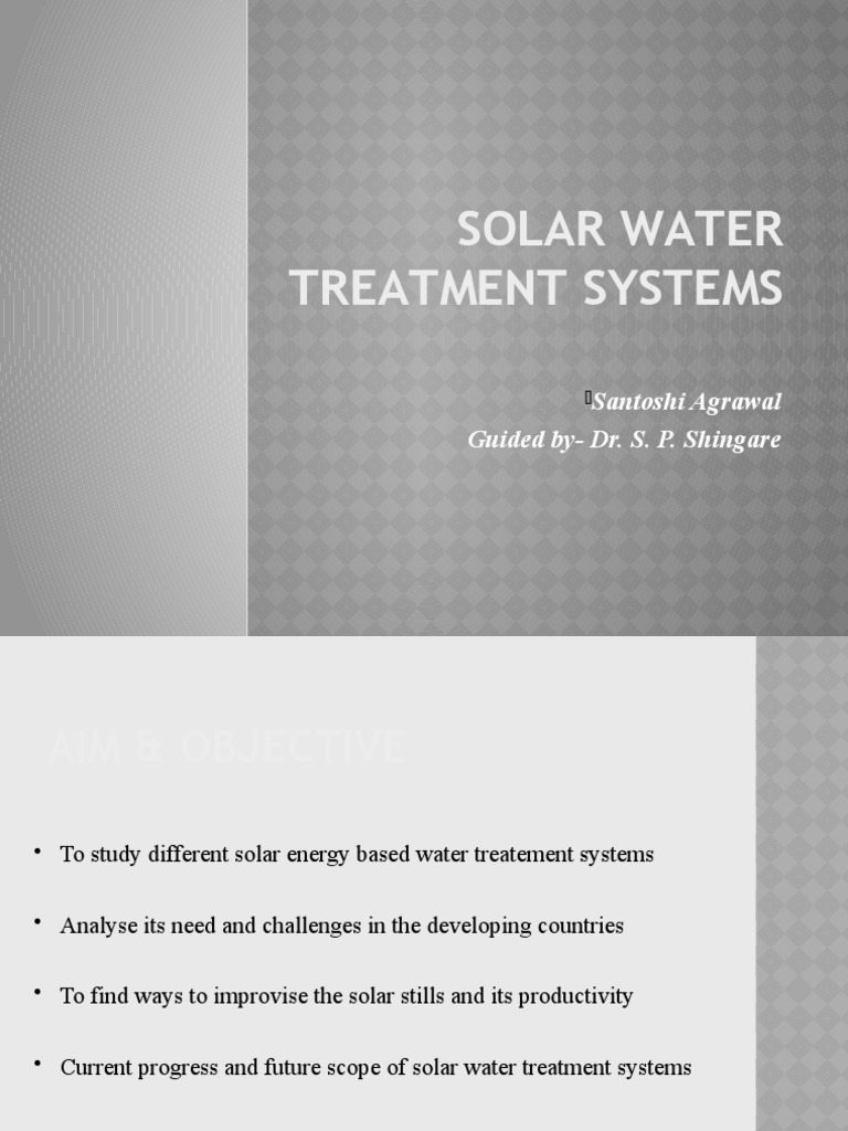 An Analysis of Solar EnergyBased Water Treatment Systems for