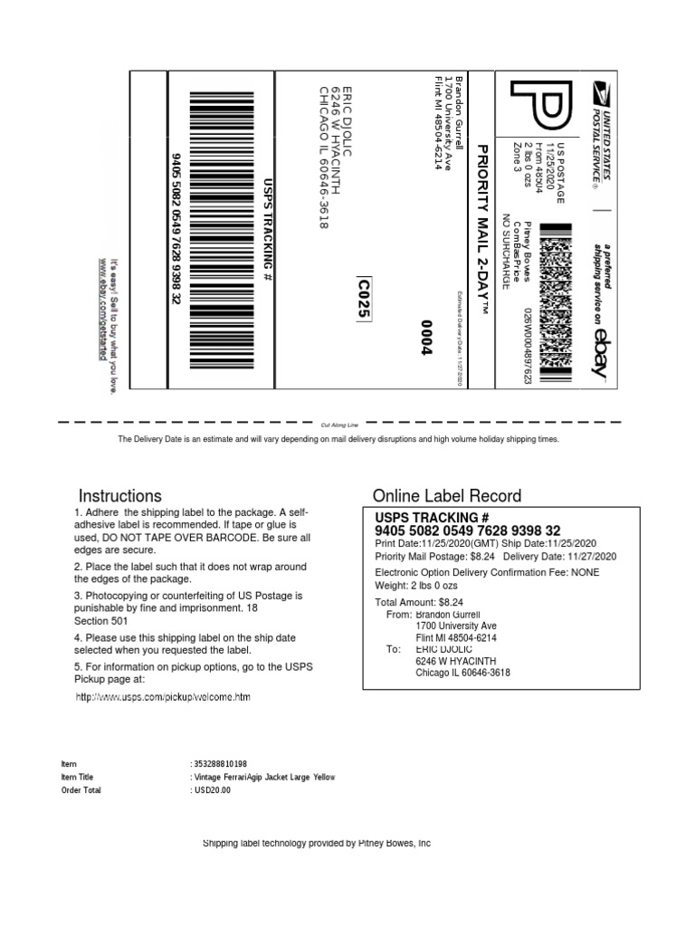 Instructions Online Label Record Usps Tracking PDF United States
