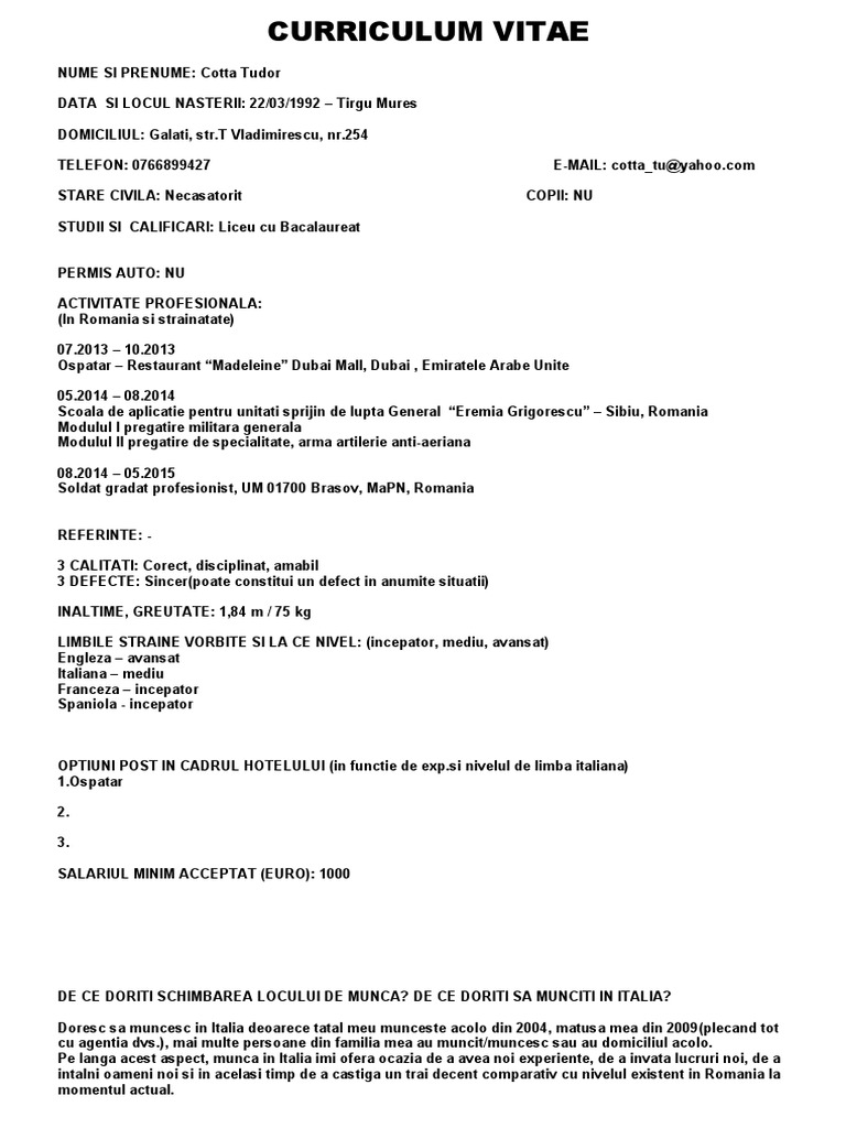 Model CV Pentru Mail | PDF