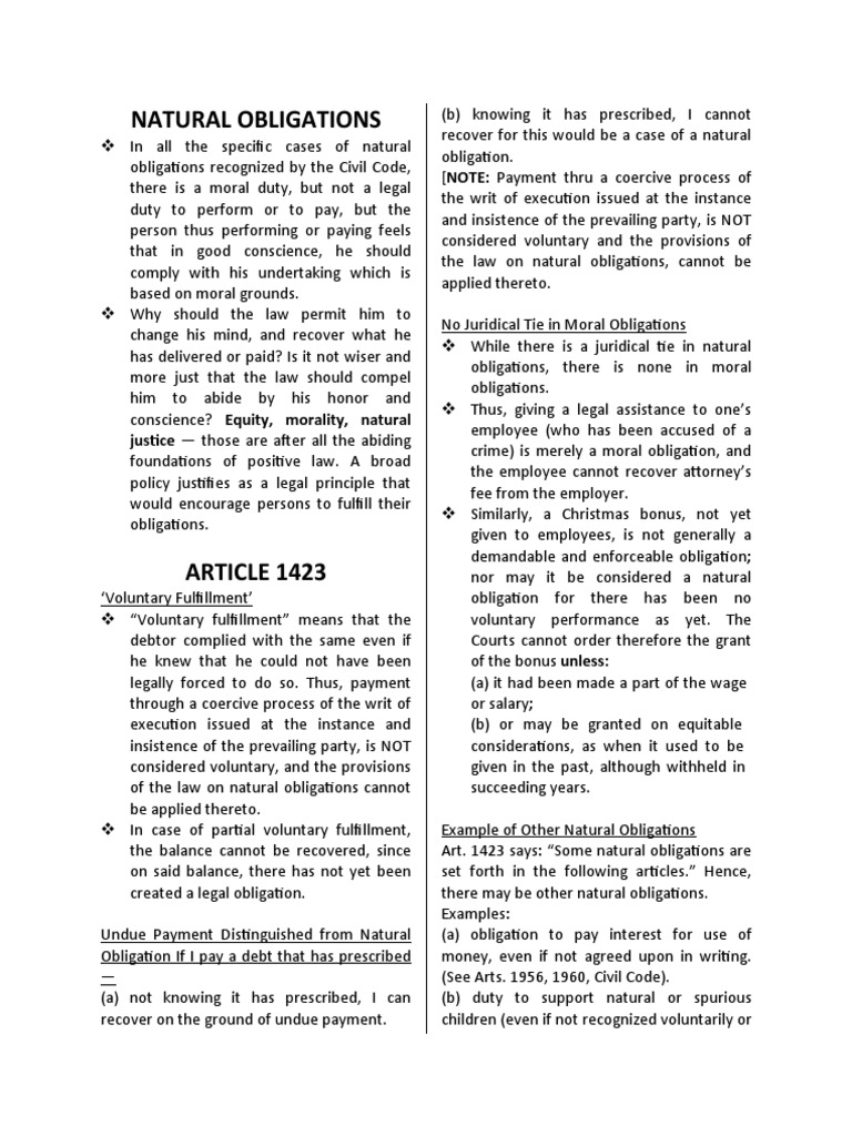 Natural Obligations Pdf Inheritance Debt