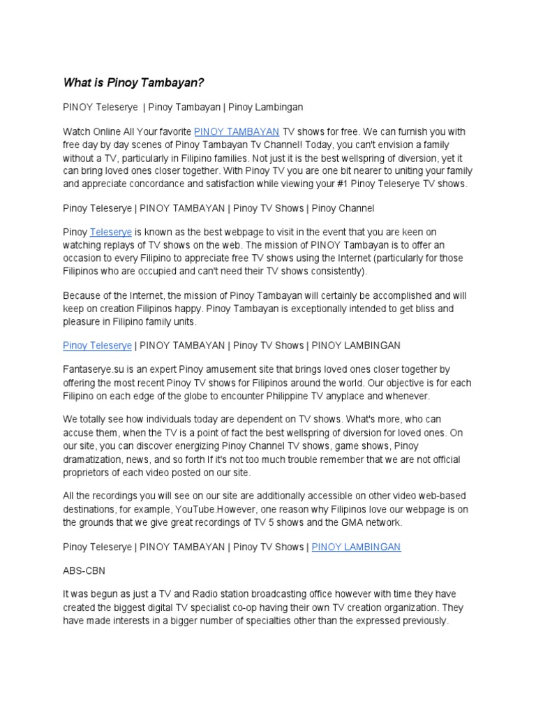 Pinoy Tambayan Pinoy Lambingan Philippines Television