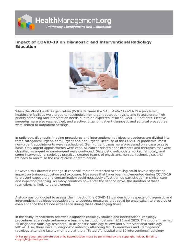 Impact of Covid 19 On Diagnostic and Interventional Radiology Education ...