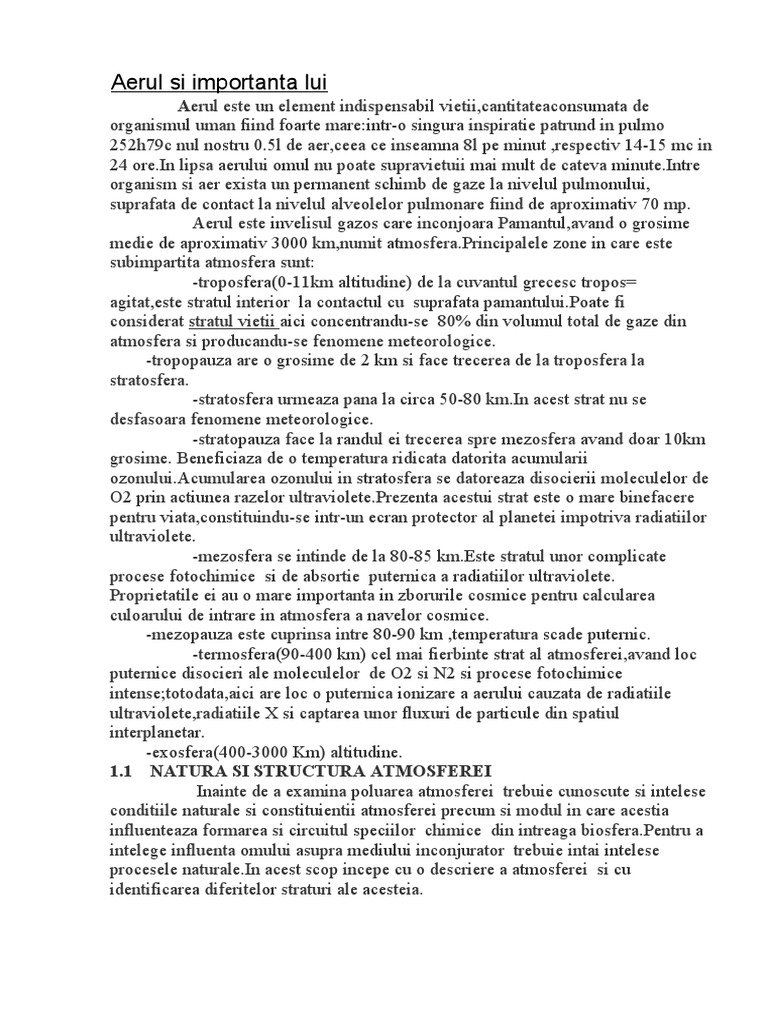 Aerul Si Importanta Lui | PDF
