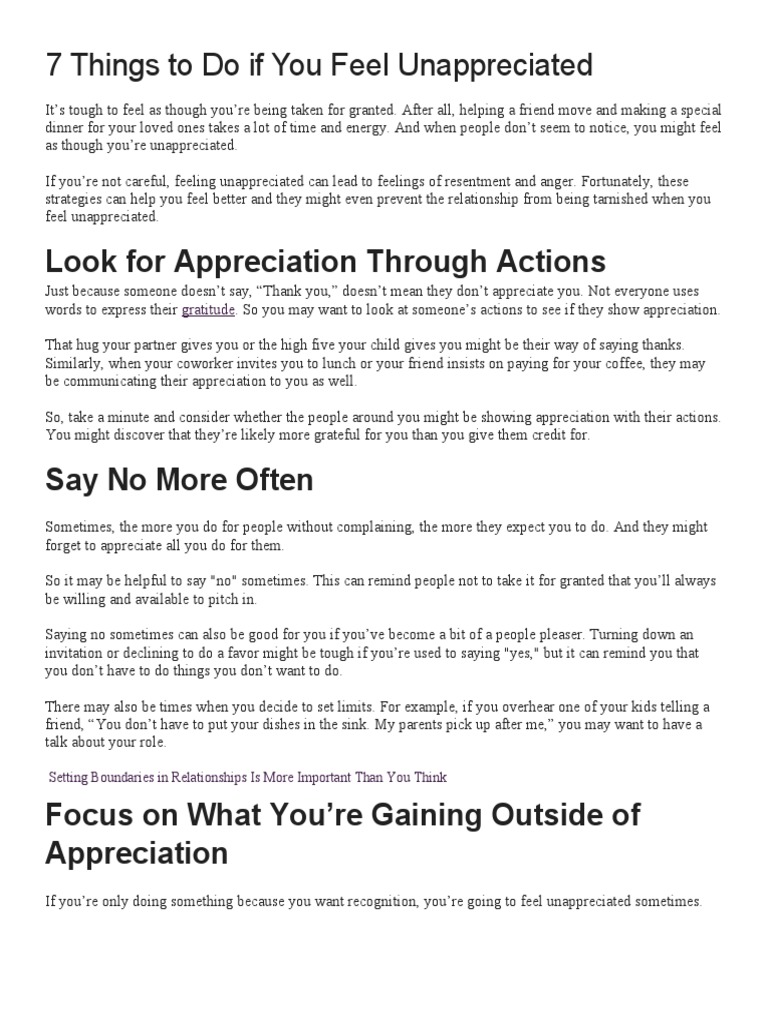 7 Things To Do If You Feel Unappreciated | PDF