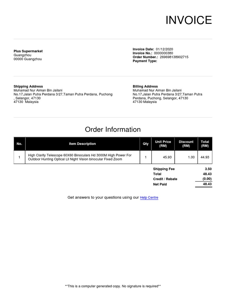 Invoice for Telescope Purchase | PDF