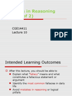 CGE14411 - Lecture 10 (Fallacies in Reasoning II)