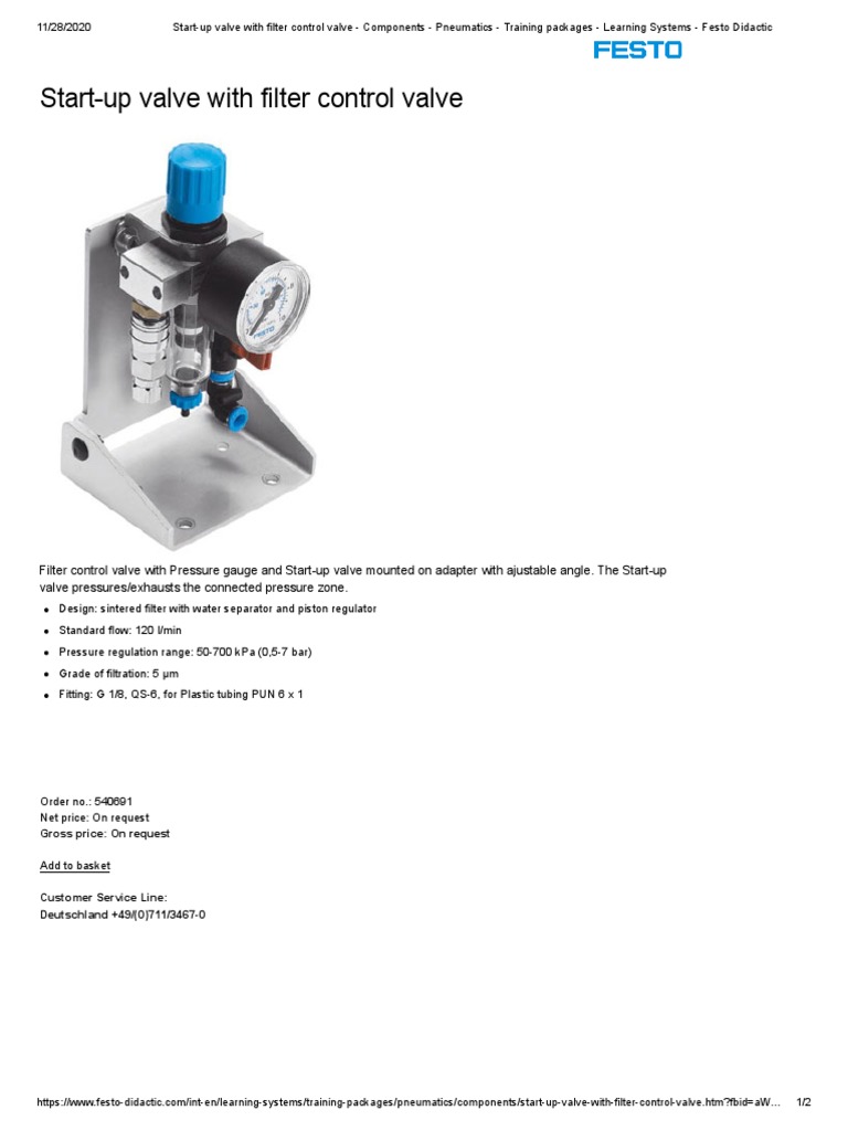 StartUp Valve With Filter Control Valve Components Pneumatics