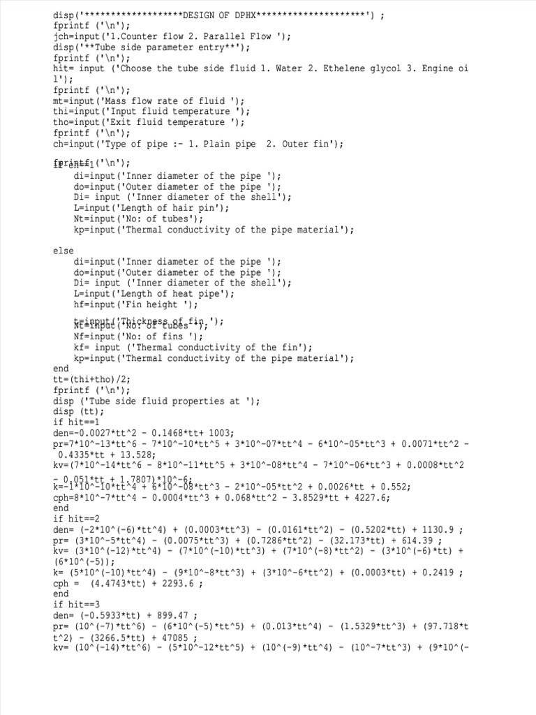 MATLAB Design for Heat Exchanger | PDF | Pipe (Fluid Conveyance) | Heat ...