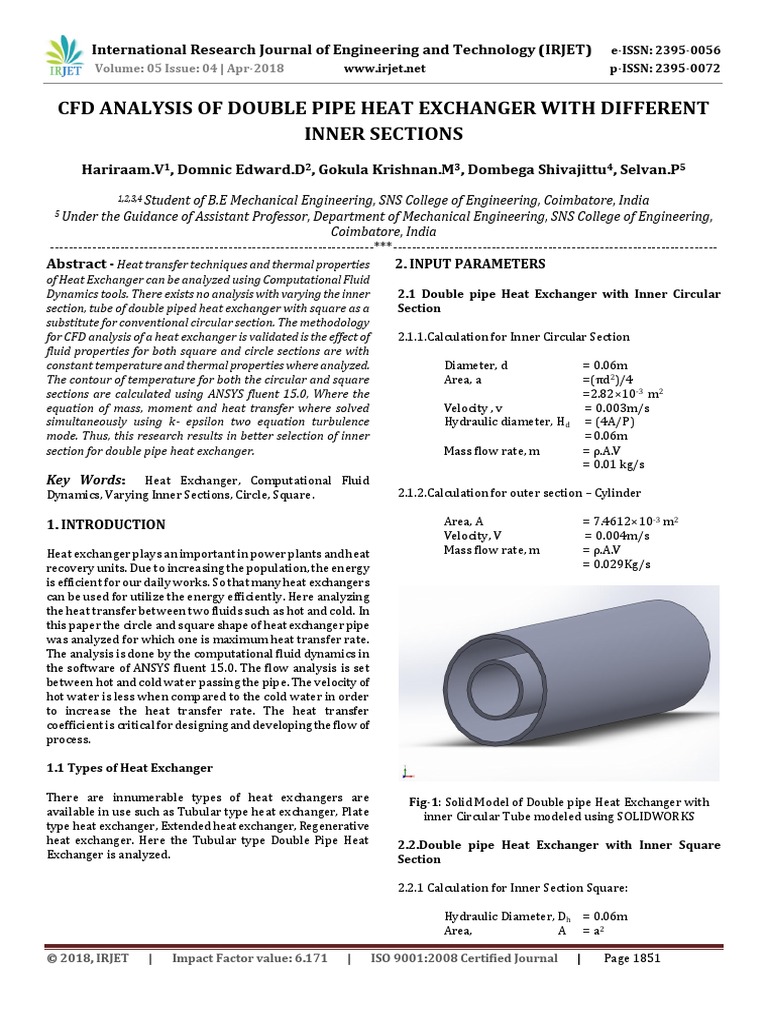 CFD Analysis of Double Pipe Heat Exchang PDF | PDF | Heat Exchanger ...