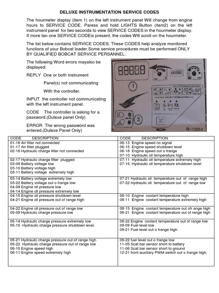 Bobcat Loader Service Codes Guide | PDF | Switch | Elevator