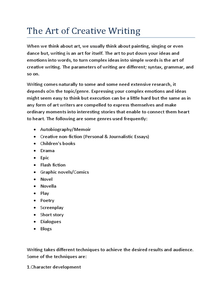 The Art of Creative Writing PDF Writers Genre