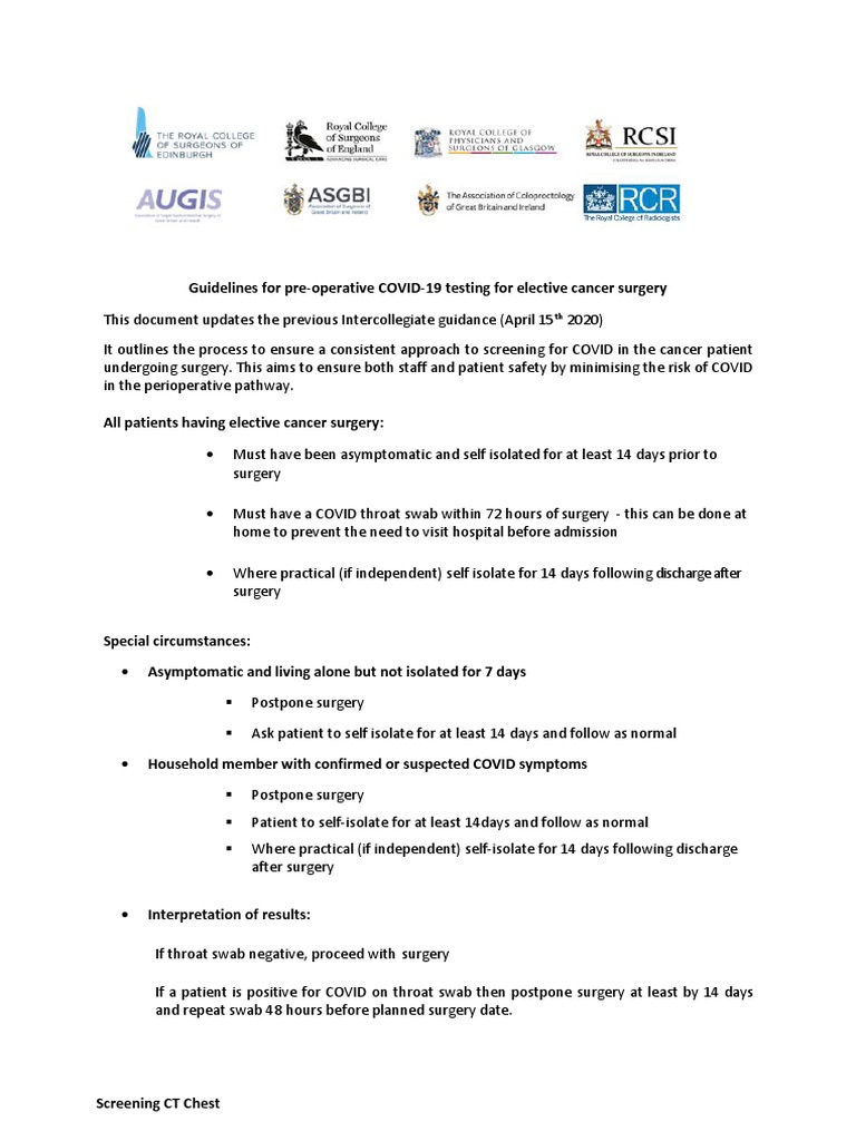COVID-19 Testing Guidelines for Cancer Surgery | PDF