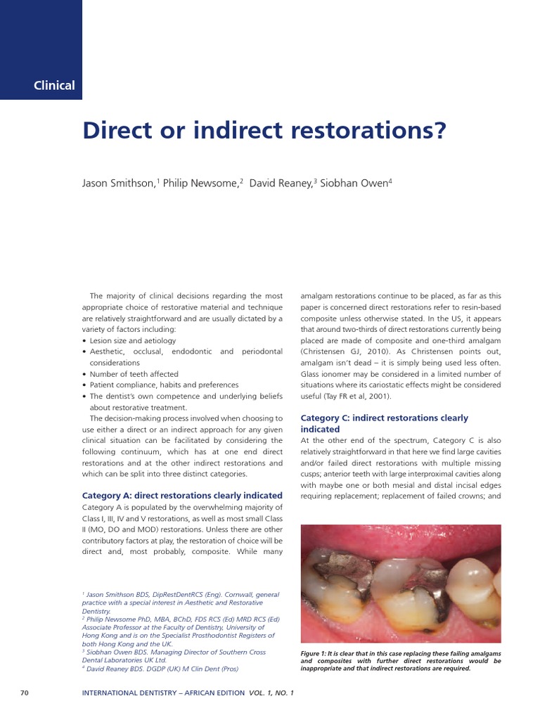 Direct or Indirect Restorations?: Clinical | PDF | Dental Composite ...