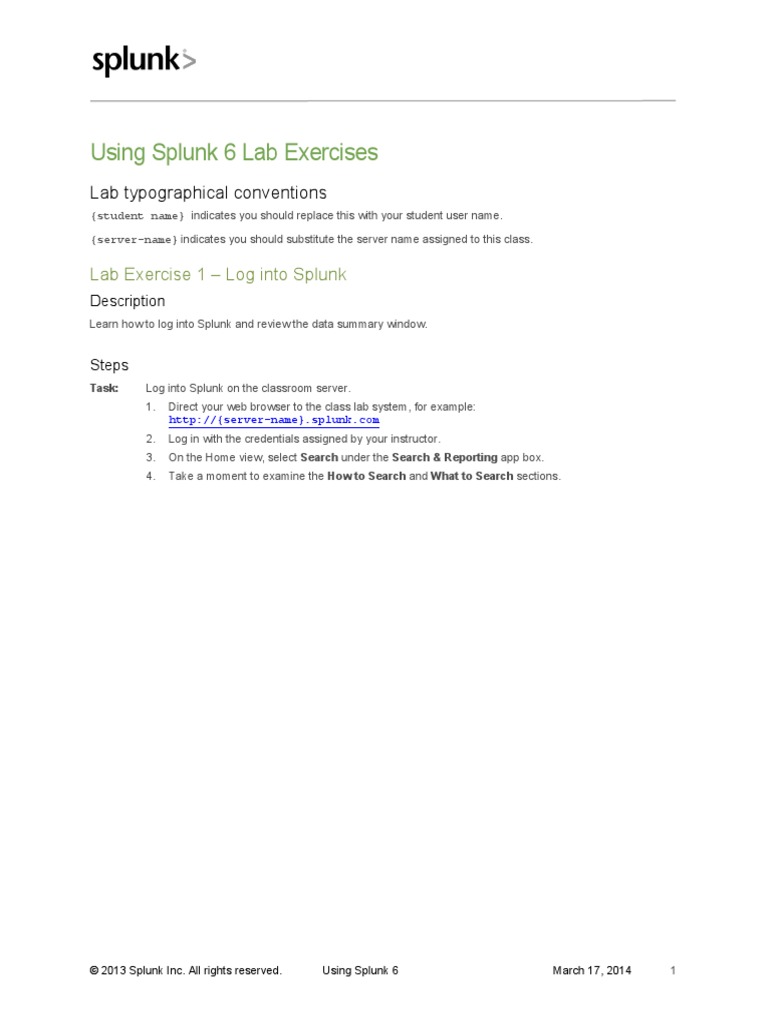 Using Splunk 6 Lab Exercises | PDF | Login | World Wide Web