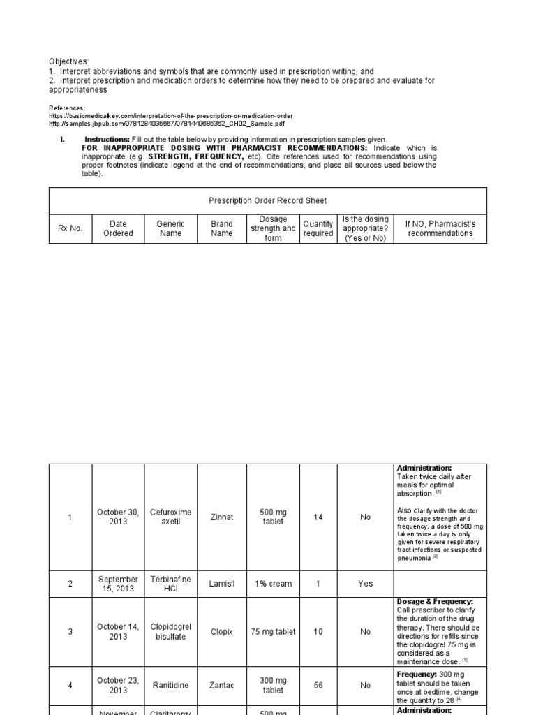 Answer Sheet Interpreting Prescription Orders | PDF | Medical ...