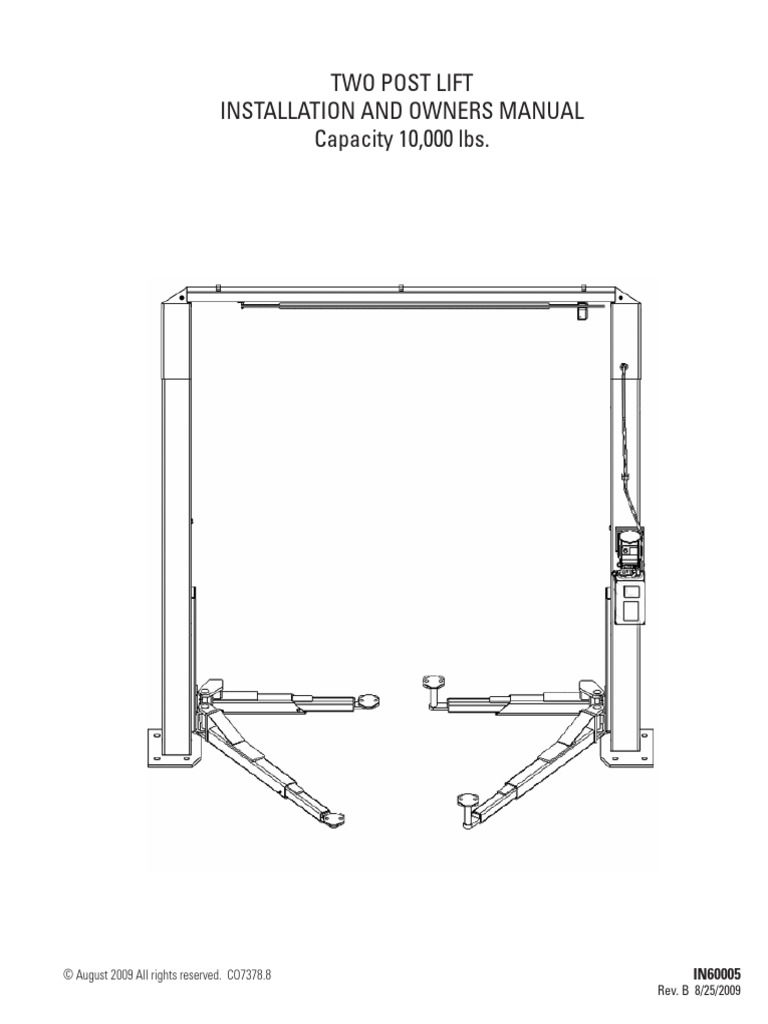 Two Post Lift Installation and Owners Manual Capacity 10,000 Lbs | PDF ...