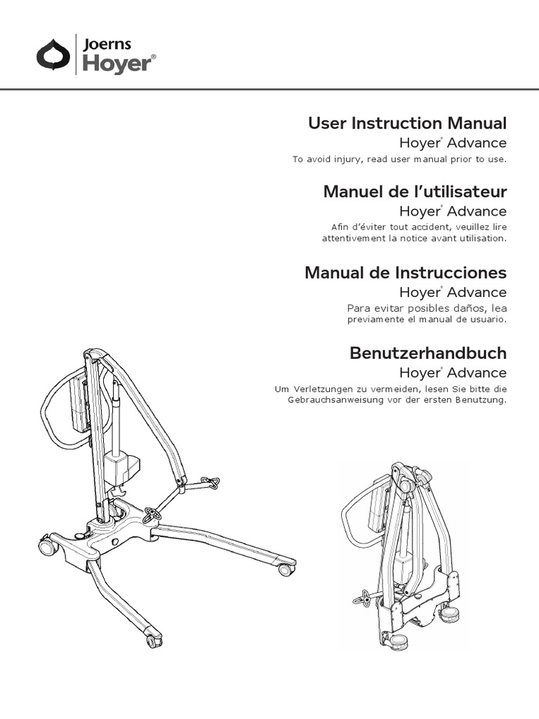 User Instruction Manual Hoyer Advance PDF Battery Charger Elevator