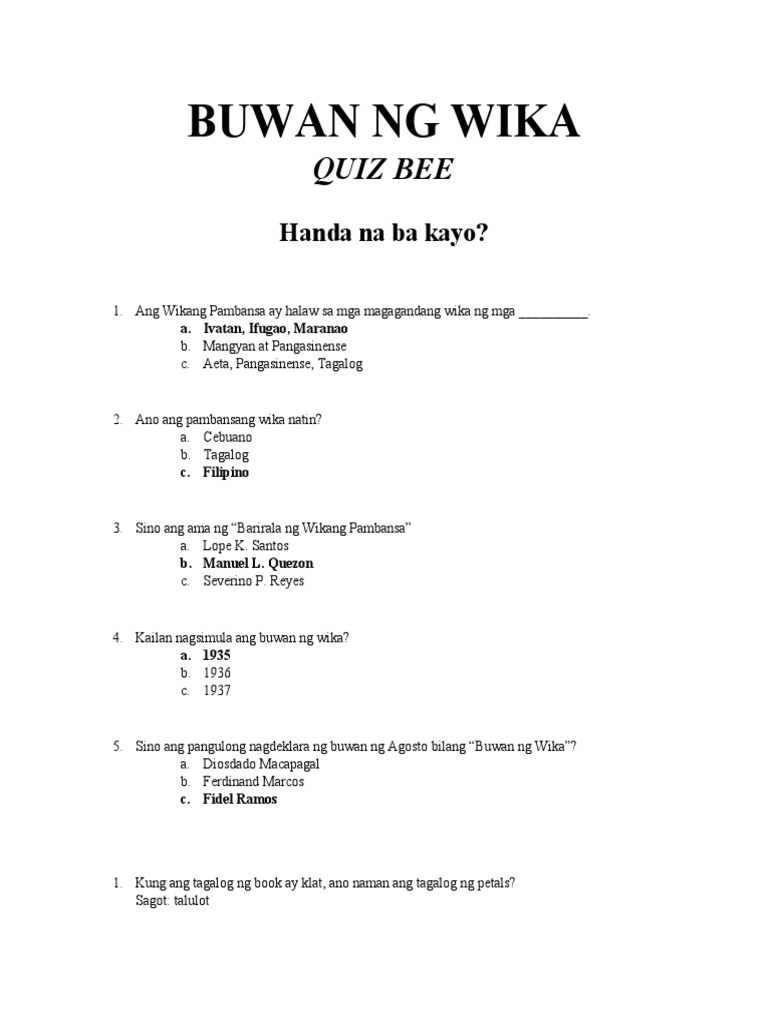 Buwan NG Wika Quiz Bee  PDF