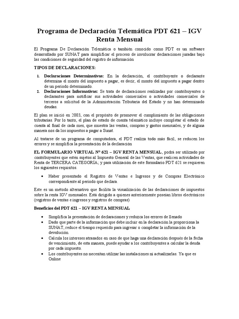 Guía del Programa PDT 621 - IGV Mensual | PDF | Impuestos | Informática
