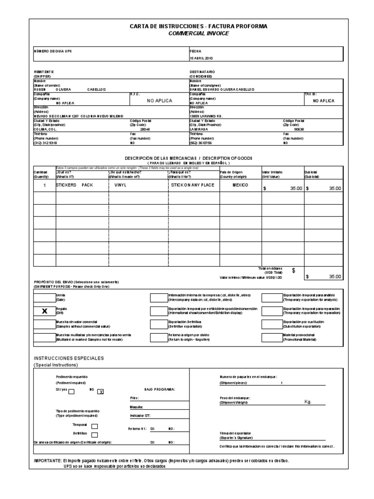 Carta de Instrucciones-1 | PDF | Importaciones | Exportaciones