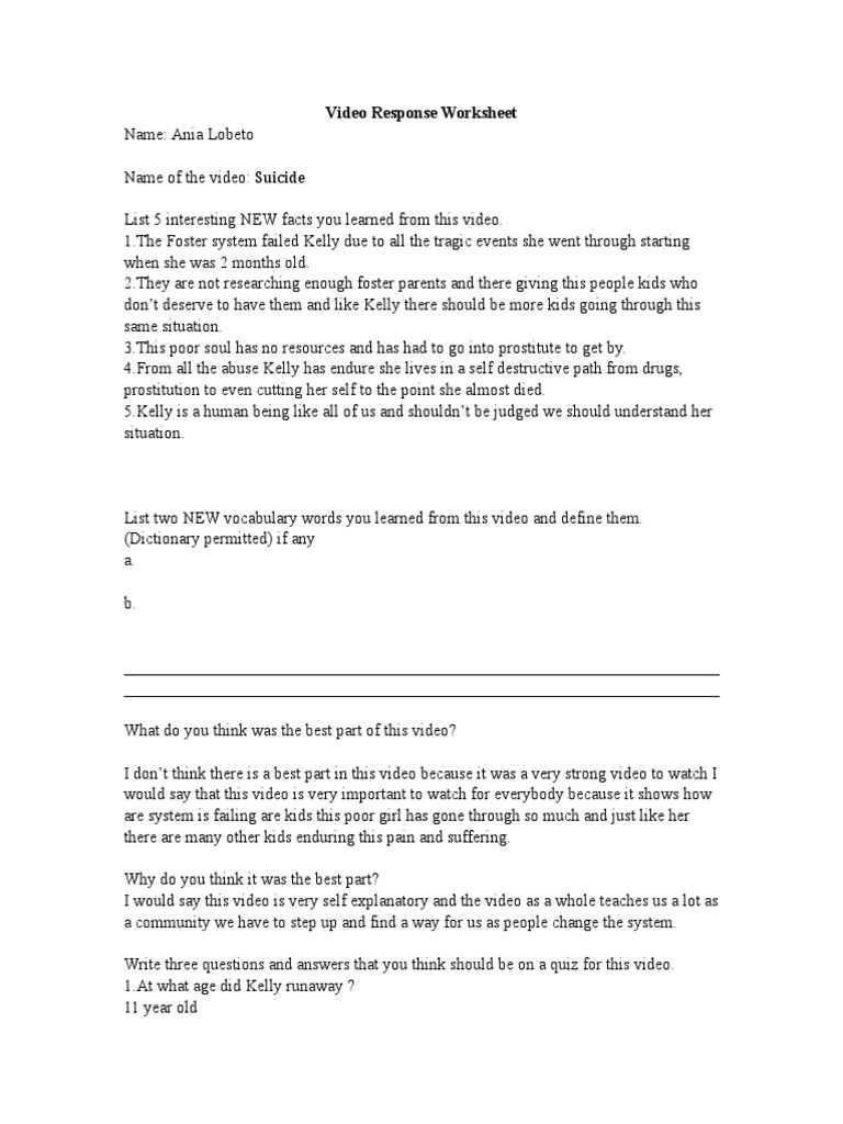 Video Response Worksheet-S PDF | PDF