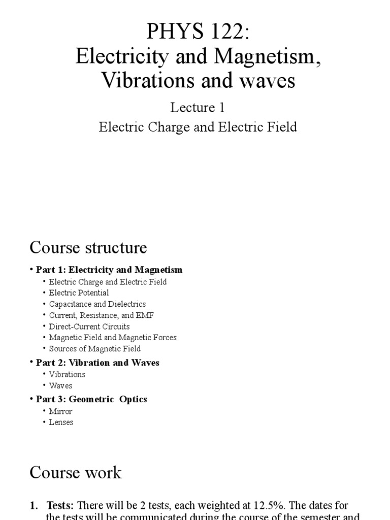PHYS 122: Electricity and Magnetism, Vibrations and Waves: Electric ...
