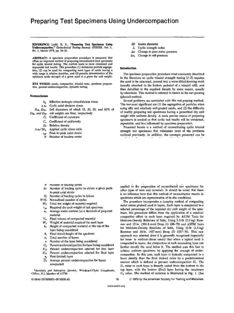 Preparing Test Specimens Using Undercompaction | PDF