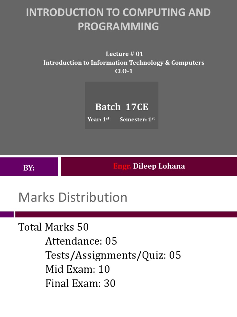 Introduction To Computing and Programming: Batch 17CE | PDF | Analogue ...