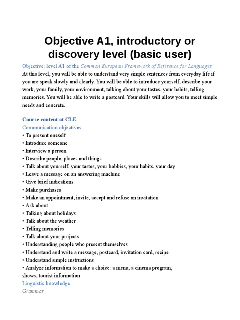 A1 A2 Syllabus Pdf Adverb Grammar