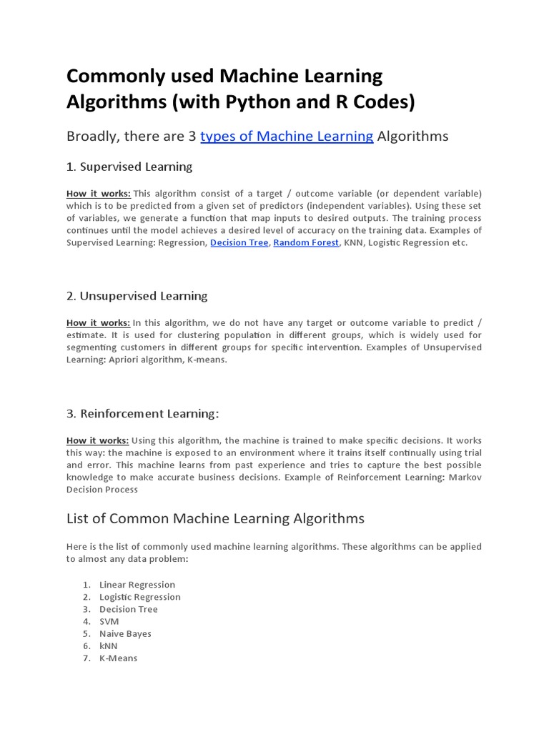 Commonly Used Machine Learning Algorithms | PDF