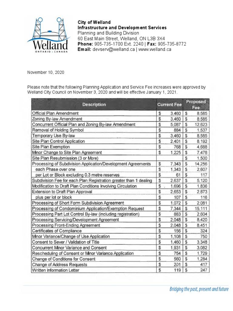 City of Welland Notice of Planning Fee Increase PDF Legal Documents