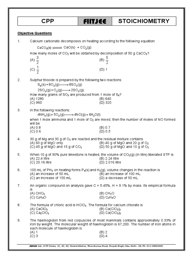 Stoichiometry Practice Questions | PDF | Mole (Unit) | Hydrochloric Acid